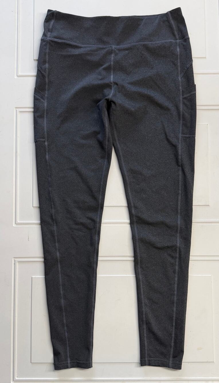 Running Girl Womens Sz XL Gray Ankle Length Activewear Leggings Yoga Back Ruched